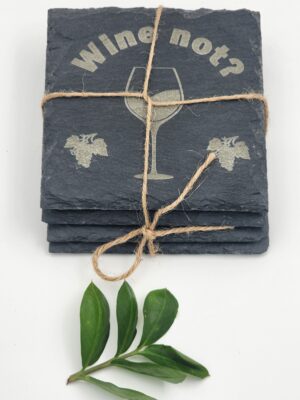 Wine Not? Laser-Engraved Slate Coaster Set (4-Pack) | Wine Lover Gift | Beauritual