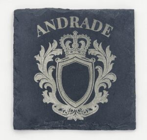 Personalized Slate Coaster with Custom Name – Laser-Engraved Natural Stone, Optional Holder (4-Pack)